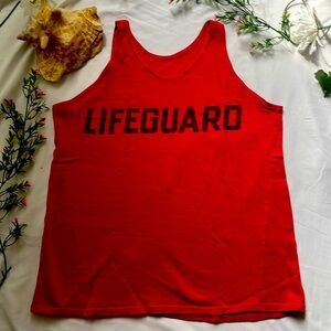 Lifeguard Red Tank Top Black Lettering Heavy Stretch Unisex Size Medium
